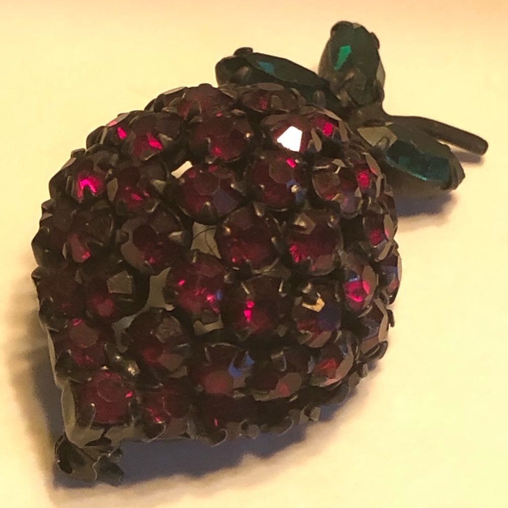 Signed vintage Strawbey fruit brooch by Warner